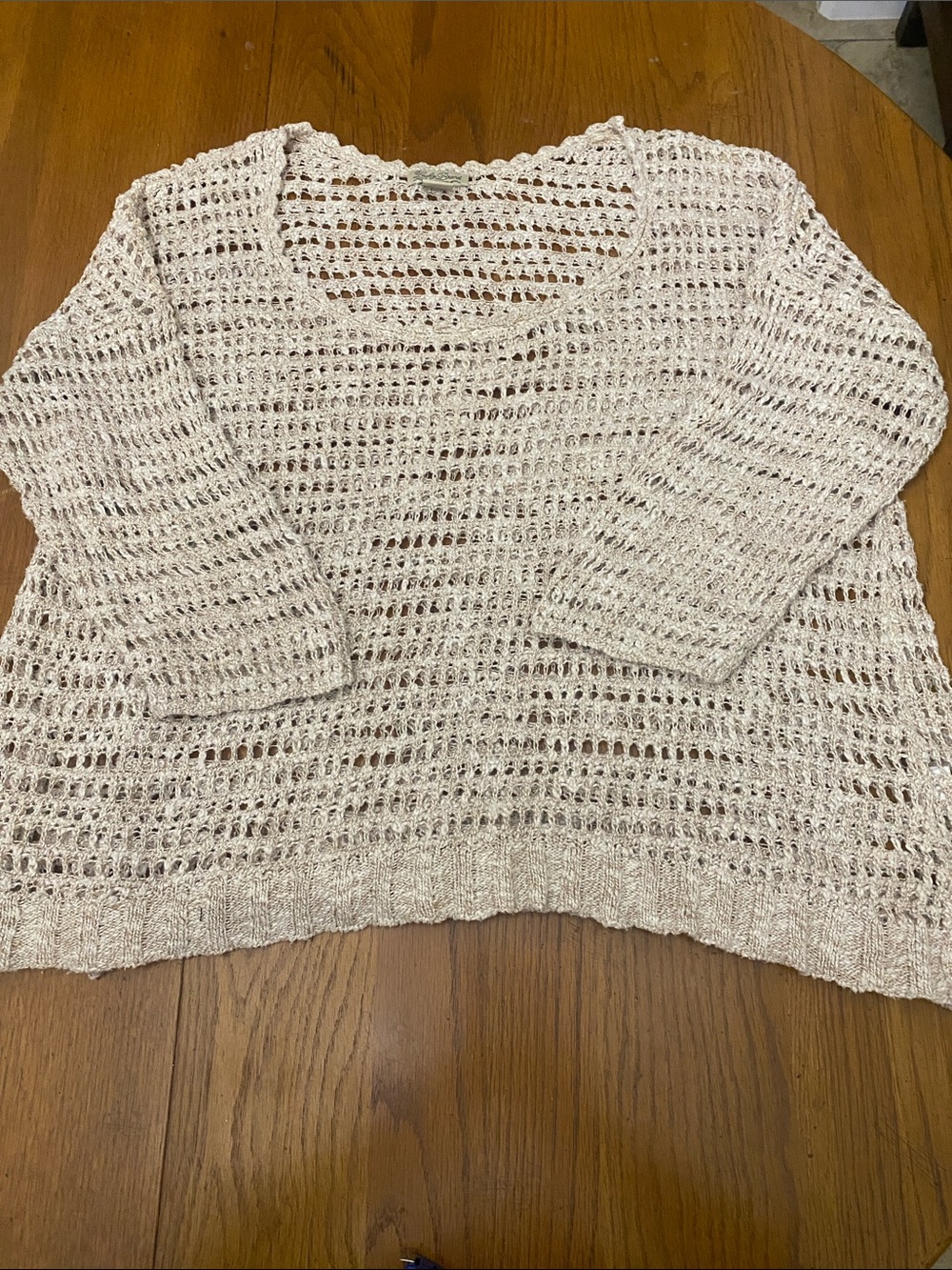 Lucky Brand Open-Knit Scoop Neck Women's Sweater Cotton/Linen Blend Size XL